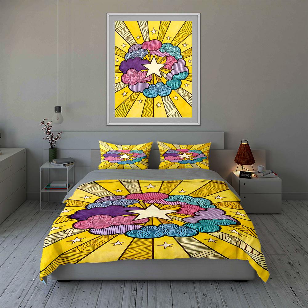 Colorful, Starburst, Clouds. Bedding Duvet Cover Sets Duvet Covers Pillowcases Gifts (1 * Duvet Cover 2 * Pillowcases, Without Duvet Insert)