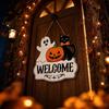 Halloween Wooden Hanging Sign Welcome Door Plaque Wall Decoration with Pumpkin Ghost Black Cat Bat Spider Web Theme for Party Home Craft
