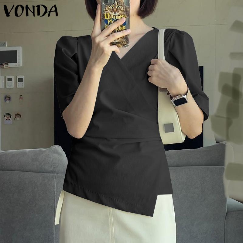 

VONDA Летние женские пышные топы с короткими рукавами и V-образным вырезом