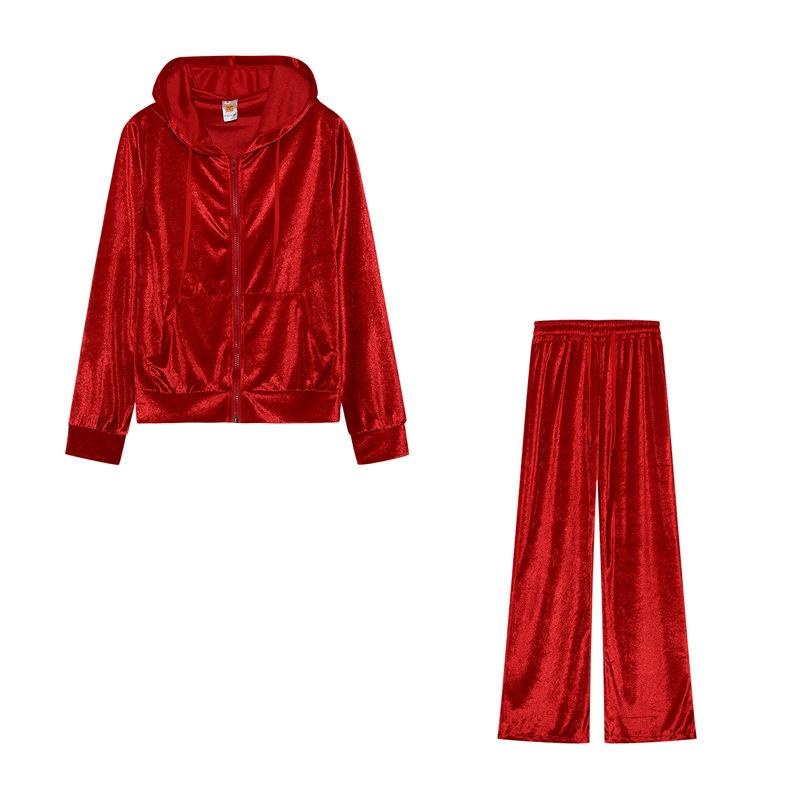 Women Velvet Tracksuit 2 Piece Set Rhinestone Letter Hooded Crop Jacket Long Pants Casual Sport Outfit Autumn Wear