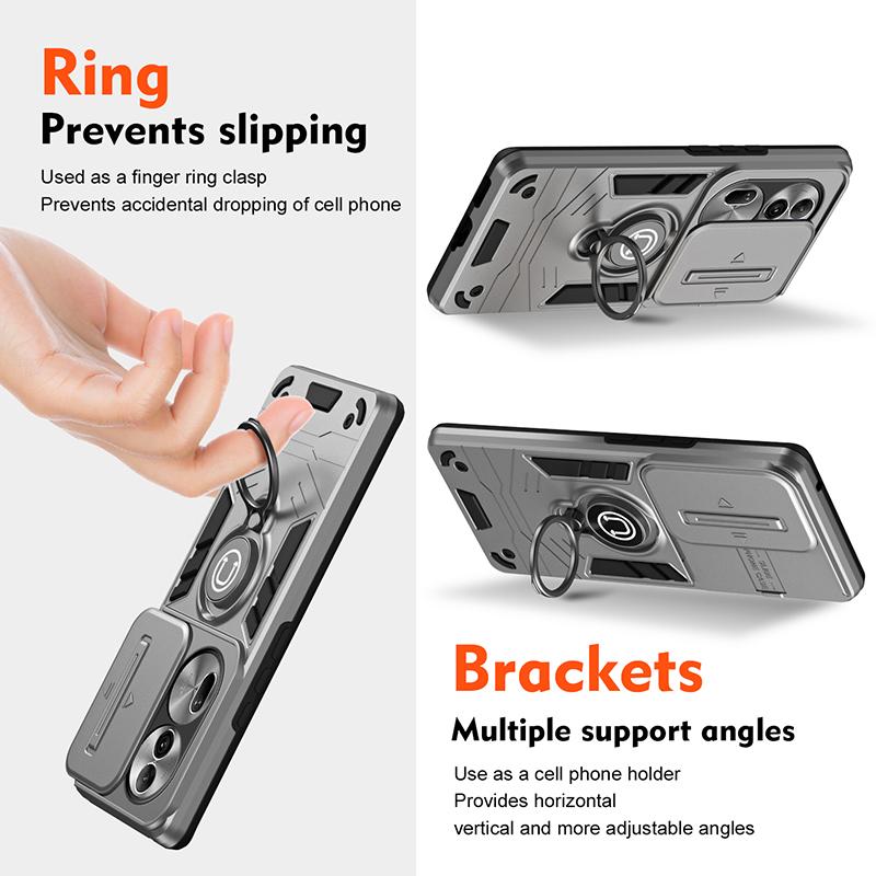 For OPPO Reno 11 Shockproof Hard Armor Cover Case For Oppo Reno 11 Pro Slide Lens Protect Shell Magnet Bracket Phone Cover