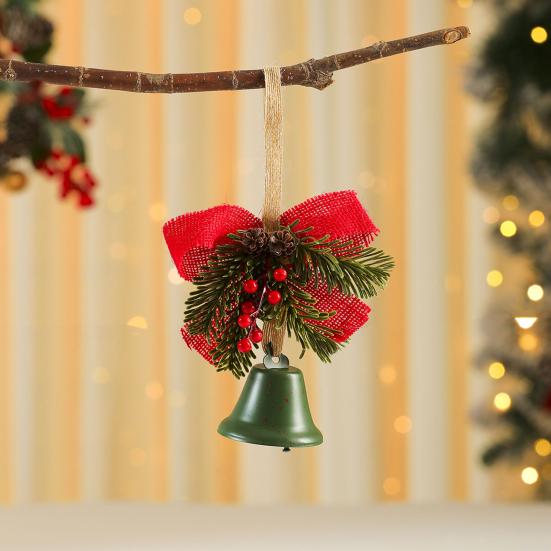 Christmas Tree Ornament Bow Pine Branches Decorative Bells Home Ambiance Doorway Wind Chime Decoration Christmas Theme Party Decor Gift