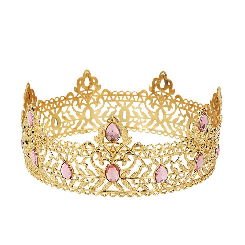European and American Men's Golden Crown Simple Multi Color Full Circle King Crown Headdress Birthday Bride Crown