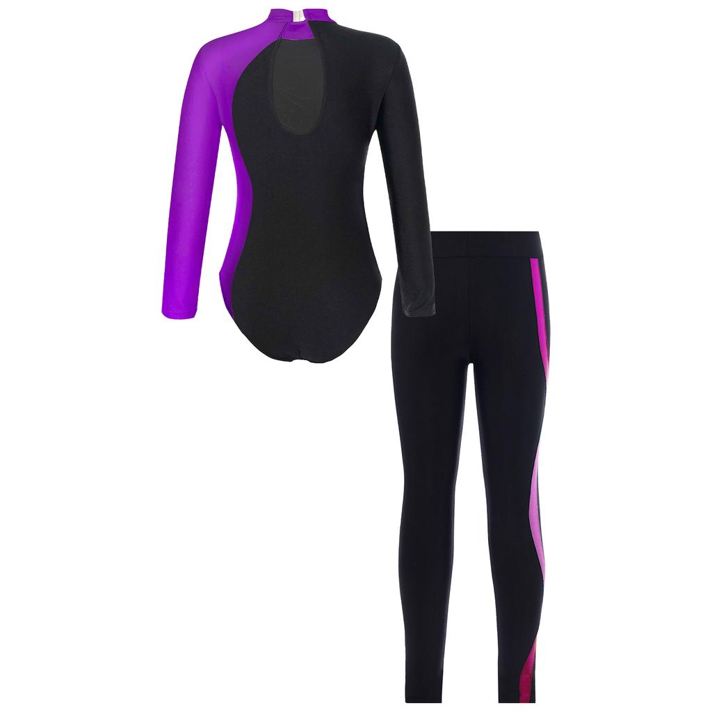 Dětský bruslařský outfit Dlouhý rukáv Lesklé kamínky Detaily klíčové dírky a Strečové pasové kalhoty