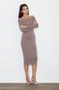 Fitted Midi Dress with Off-the-shoulders Brown - M558 Size