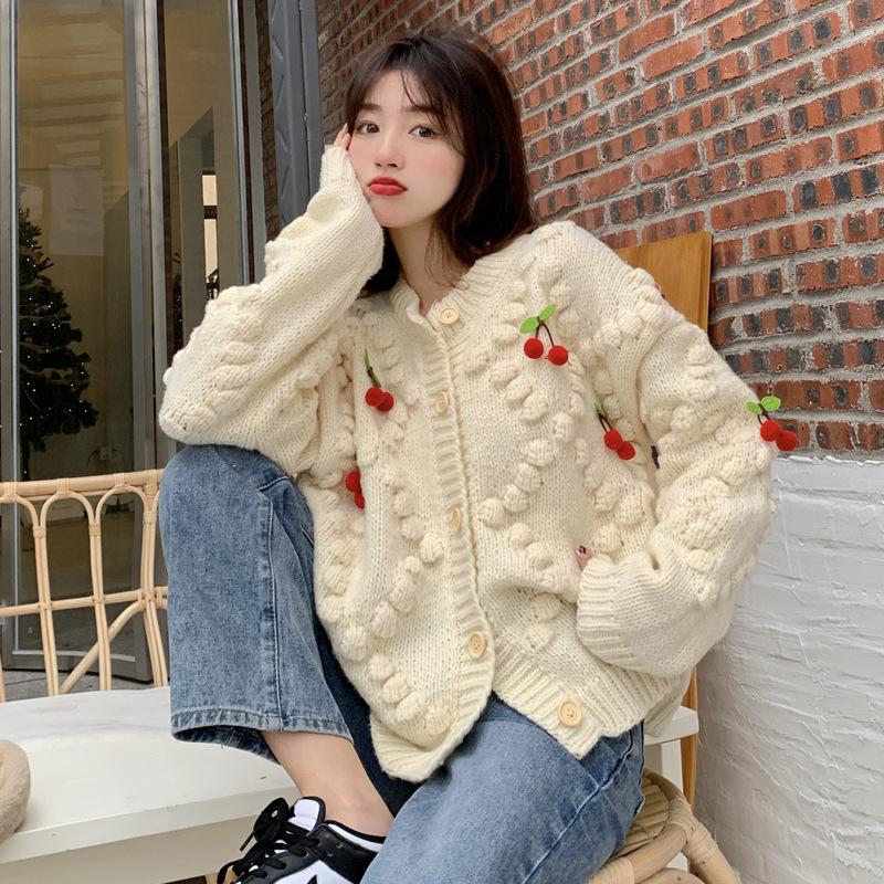 

Sweet Lazy Style Loose Long Sleeve Knit Cardigan Top: Women s Sweater Coat for Spring Autumn Winter One Size белый