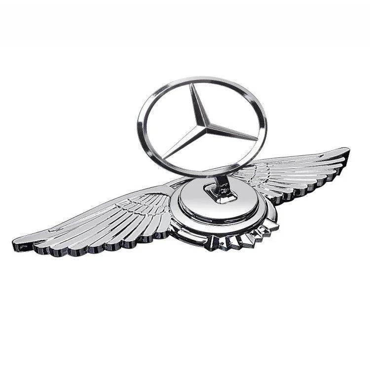 

C200 E200 For Mercedes Benz Emblem Badge for Car Hood Front Chrome Logo Luxurious Plated for Mercedes Benz Hood with Wing for C2 серебряный