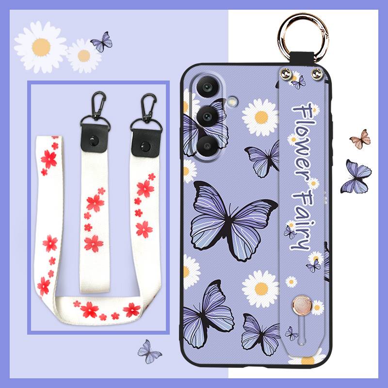 Oil Painting Waterproof Phone Case For Samsung Galaxy A17 Lanyard Phone Holder Anti-dust Flower Wristband Ring Silicone