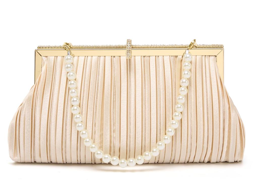 Baisikou Party Bag, Wedding Bag, Large, 2-Way Pleated, Women's HandbagShoulder Bag, Perfect for Receptions and Guests (Champagne Gold)