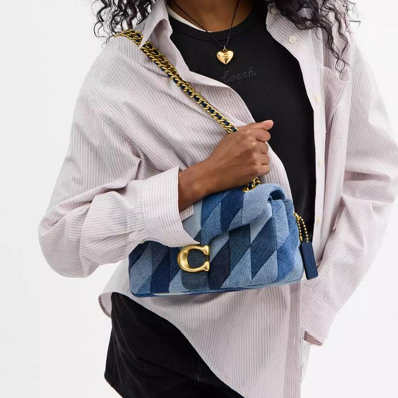 Coach Borsa a Spalla in Denim Tigrato Media da Donna Ottone & Blu CAM91-B4EI