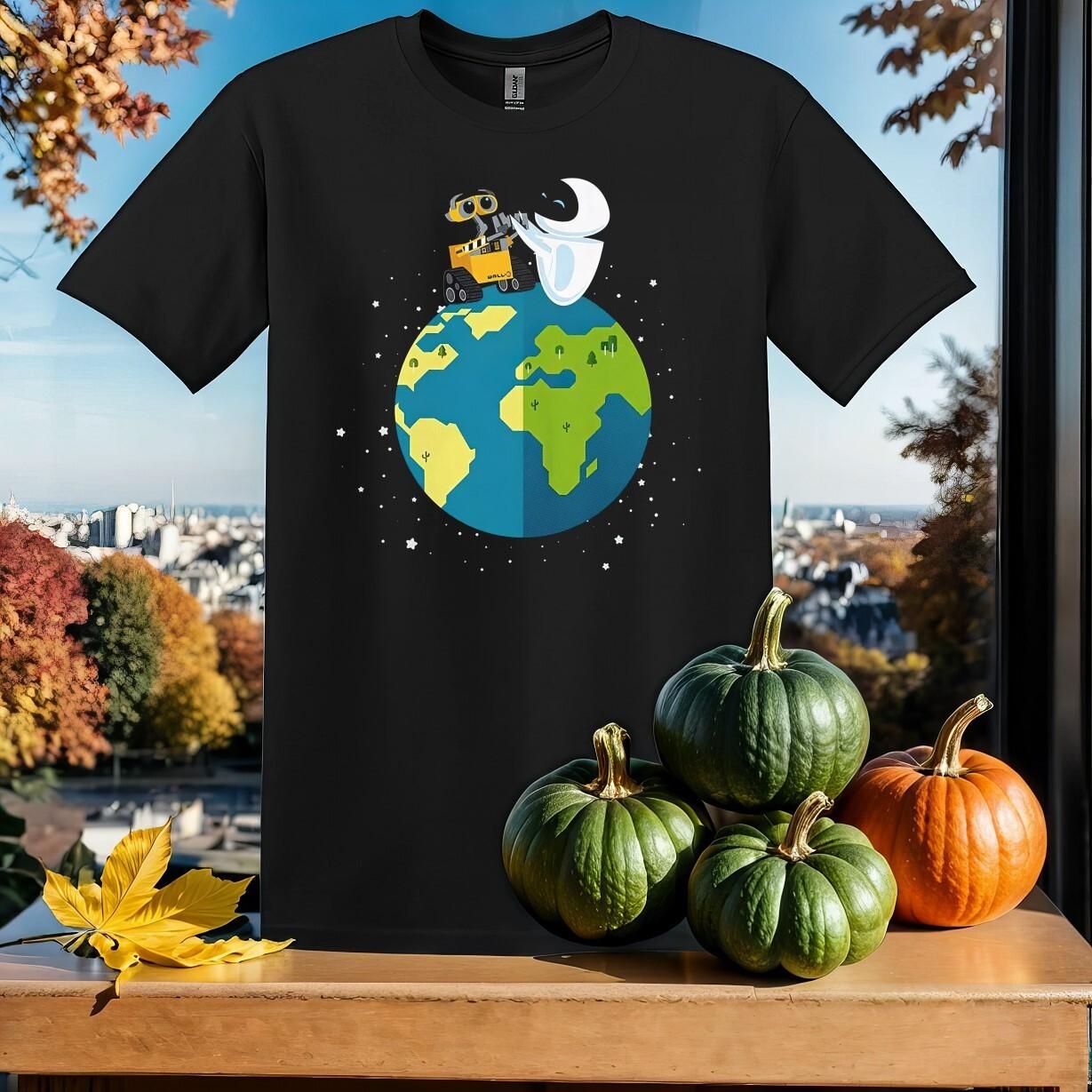 Robot Love Wall-E and Eve Earth T-Shirt Mens Womens Tees Top T Shirt Mens Womens Tees Top Men Women Unisex Tshirt SY721 S