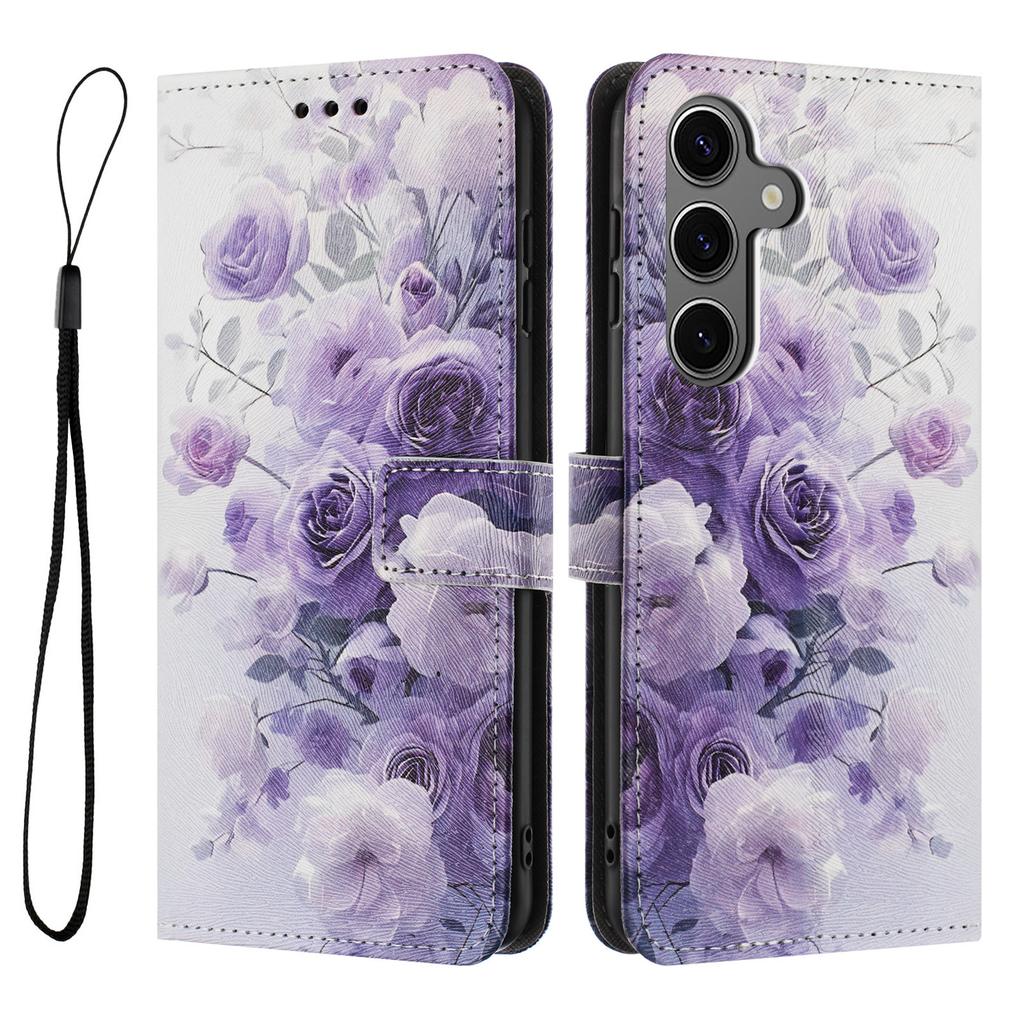 YX-2501 For Samsung Galaxy S24 FE Case Pattern Printing PU Leather Wallet Phone Cover with Lanyard