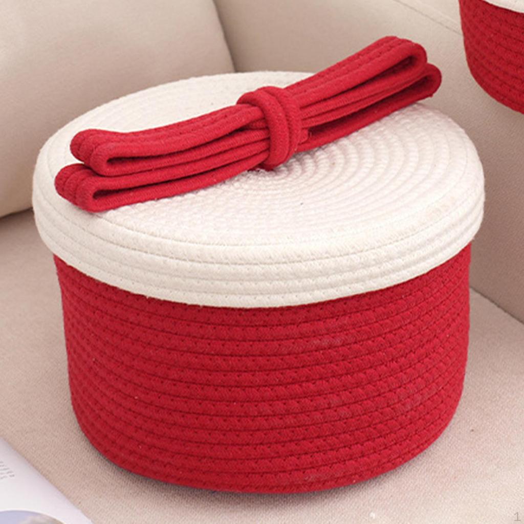 Cotton Rope Basket with Lid Desktop Sundries Storage Home Decor Shelf for Baby Dog