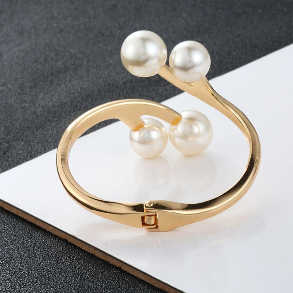 Metal Pearl Geometric Bracelet Jewelry Curtain Buckle Punk Wide Cuff Bangles  Girls