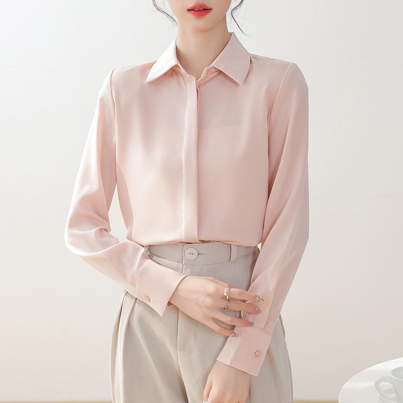 Damen Blusen Hemden 2025 Frühling Langarm Damen Bluse Hemd Büro Dame Umlegekragen Weiß Schwarz Bluse Hemd Damen Oberteile J913