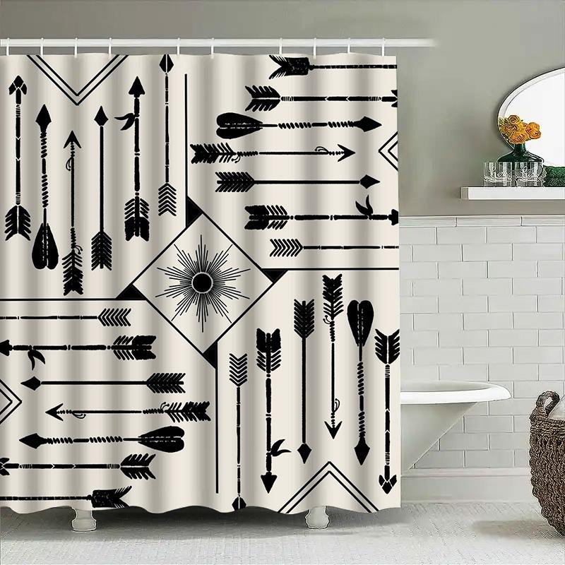 Black And White Arrow Shower Curtain Bathroom Decor With Native American Theme For Home Design 3D Printed Waterproof Shower Curt