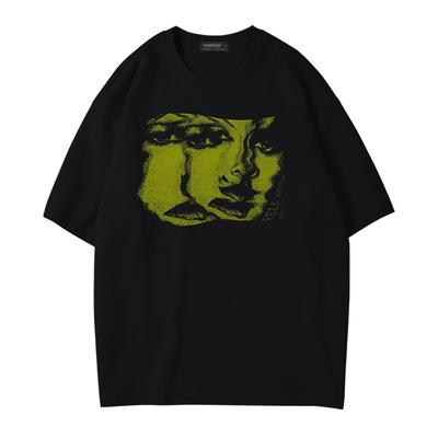 Fashion Brand Advanced Artistic Abstract Printed Short Sleeve Men's and Women's Casual Loose Round Neck Heavy T-shirt Summer