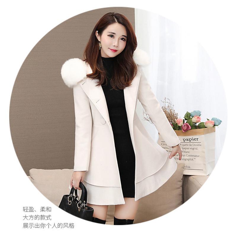Women's contrasting color fur collar woolen jacket Nizi coat slim fit