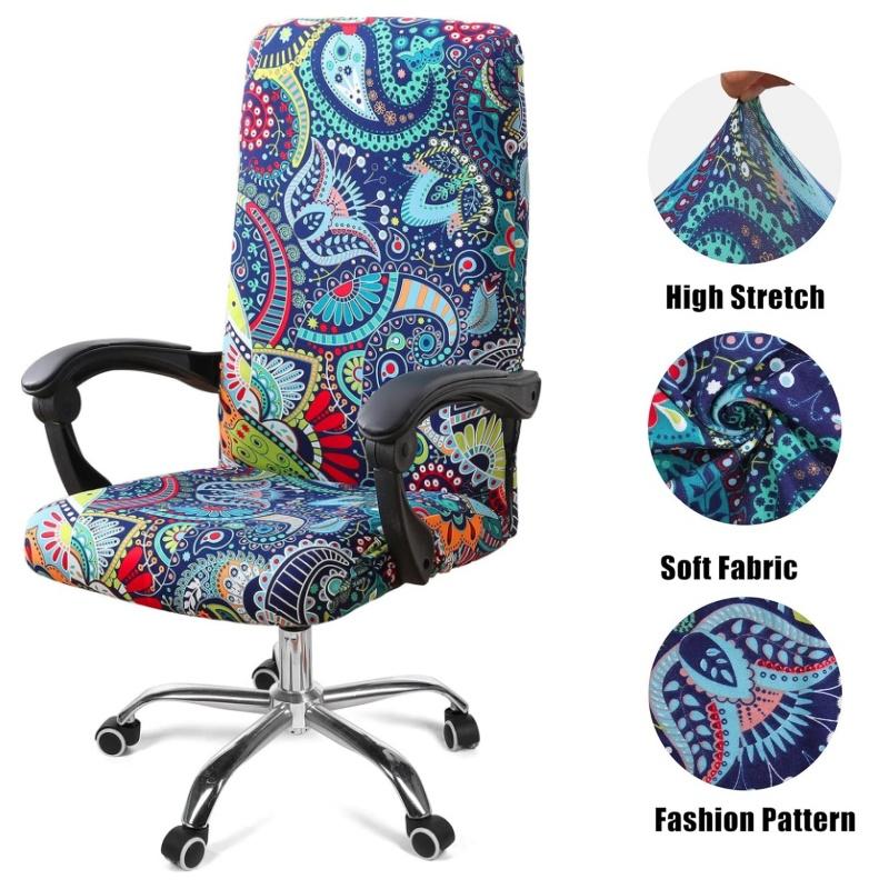Stretch Printed Computer Office Chair Covers Universal Soft Desk Rotating Chair Protector with Zipper Removable Anti-Dust Cover