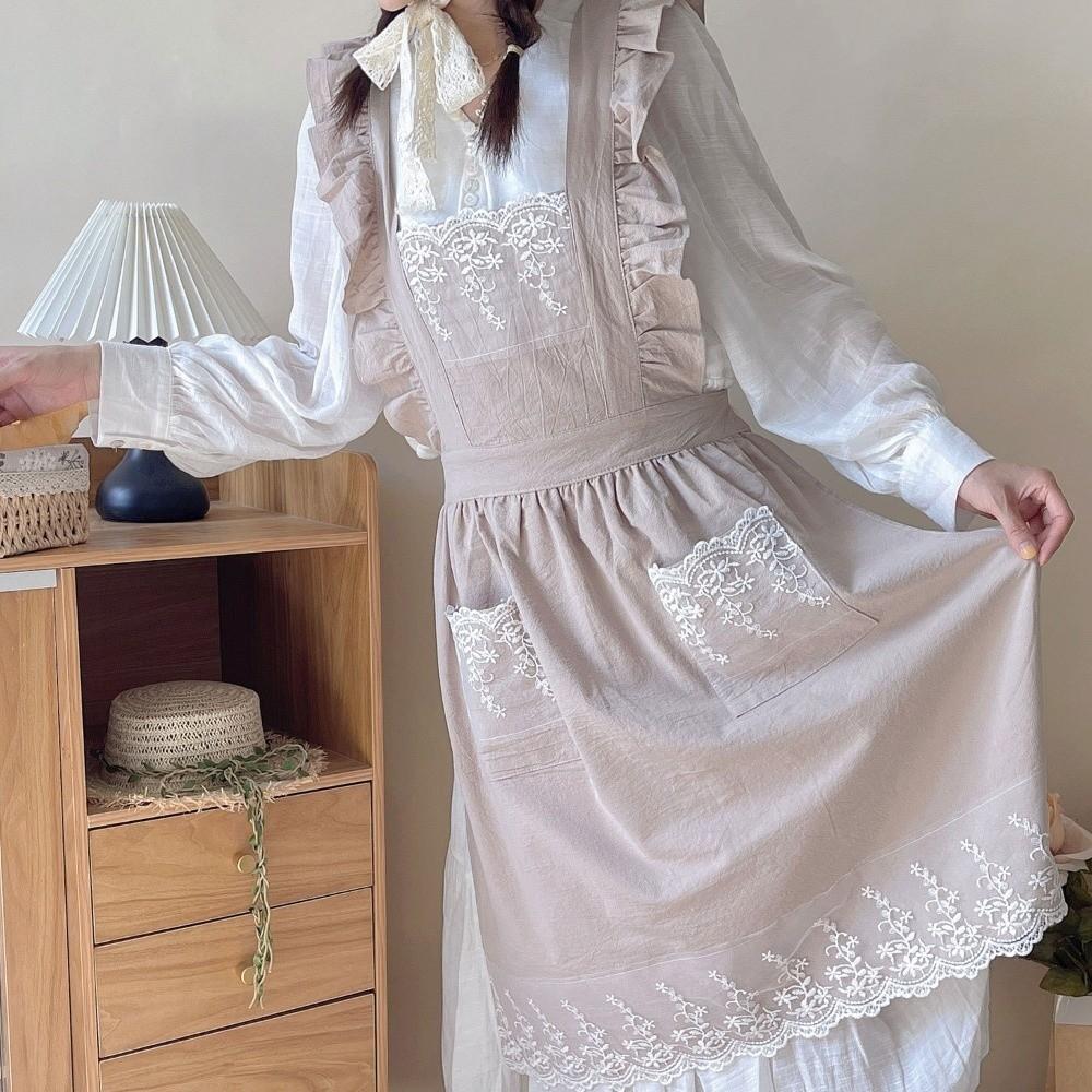Aventais Femininos com Padrão de Renda Estilo Rústico Roupas de Trabalho Novo Avental de Jardim para Senhoras Meninas