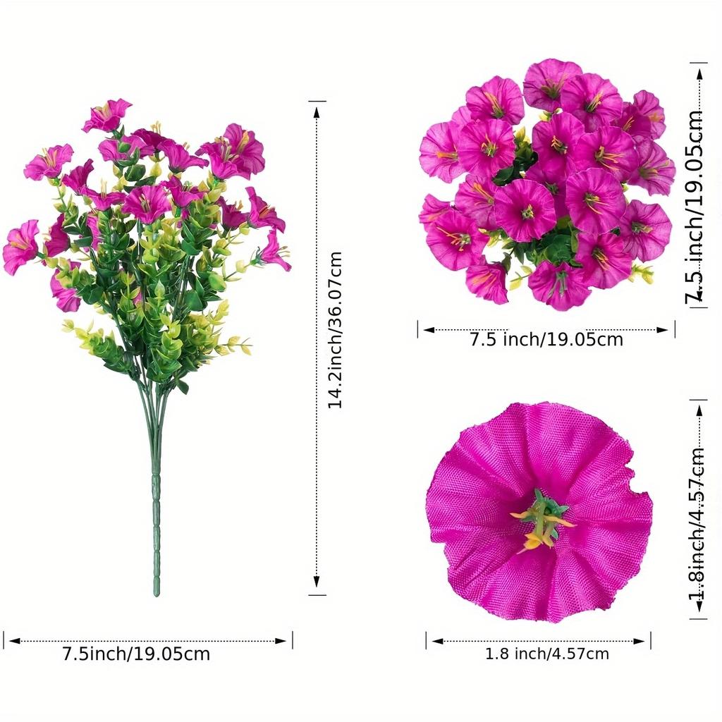 12 Bundles Faux Morning Glory - Realistic UV Resistant Artificial Flowers for Outdoor Decor, All-Season Home Decoration, Front Door Decor