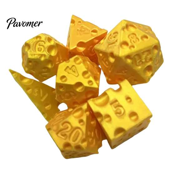 PLA Game Dice 7Pcs 3D Printed Cheese Set, D4/6/8/10/12/20 Multi-side Gaming Dice, Role Playing Polyhedral for Family Night Party Board Collection Set