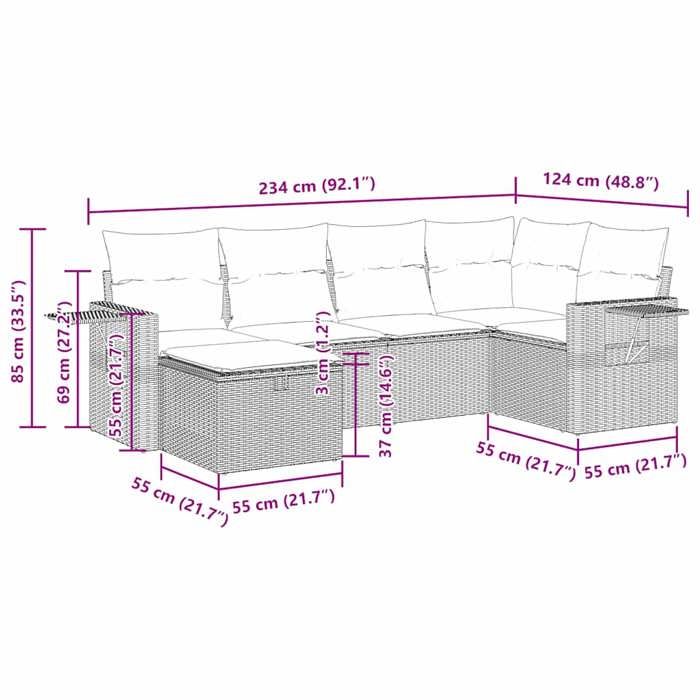 VidaXL Garden Lounge Set 6 Pcs with Light Grey Cushions Wicker 3325488