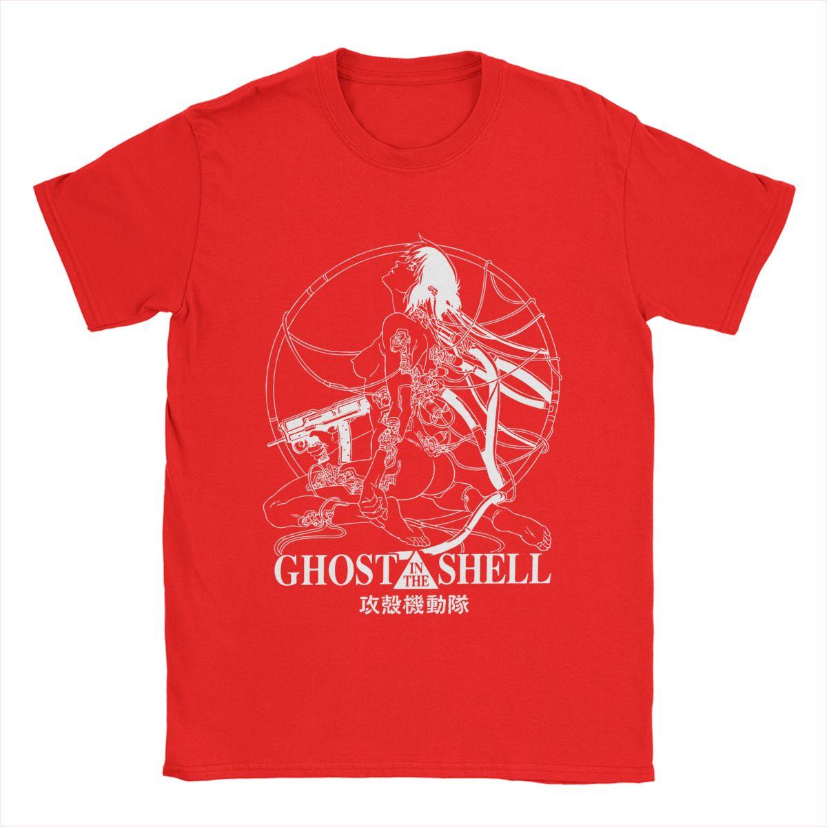 Футболки Ghost Soldier Ghost In The Shell Мужские Аниме Манга Смешные Хлопковые Футболки Круглый Вырез Короткий Рукав Футболки 4XL 5XL Одежда S