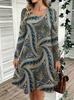 Spring Autumn Women Dress Casual Long Sleeve O-neck 3D Print Loose A-Line Dress Oversized Home Wear Robe