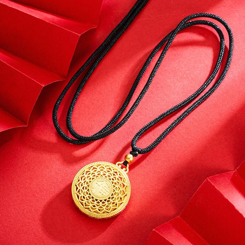 Ancient Gold Sand Eight-Treasure Compass Blessing Necklace - Chinese Retro Copper Alloy Jewelry