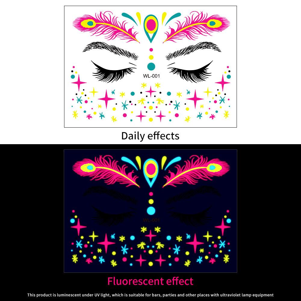 16 Fluorescent Face Stickers Nightclub Masquerade Neon Fluorescent Face Stickers Waterproof Music Festival Glow Tattoo Stickers