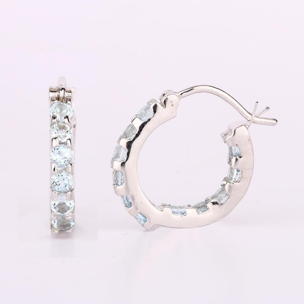 925 Sterling Silver Blue Topaz Earrings Round 2.50mm Catch Back Handmade Fine Jewelry Gift for Her