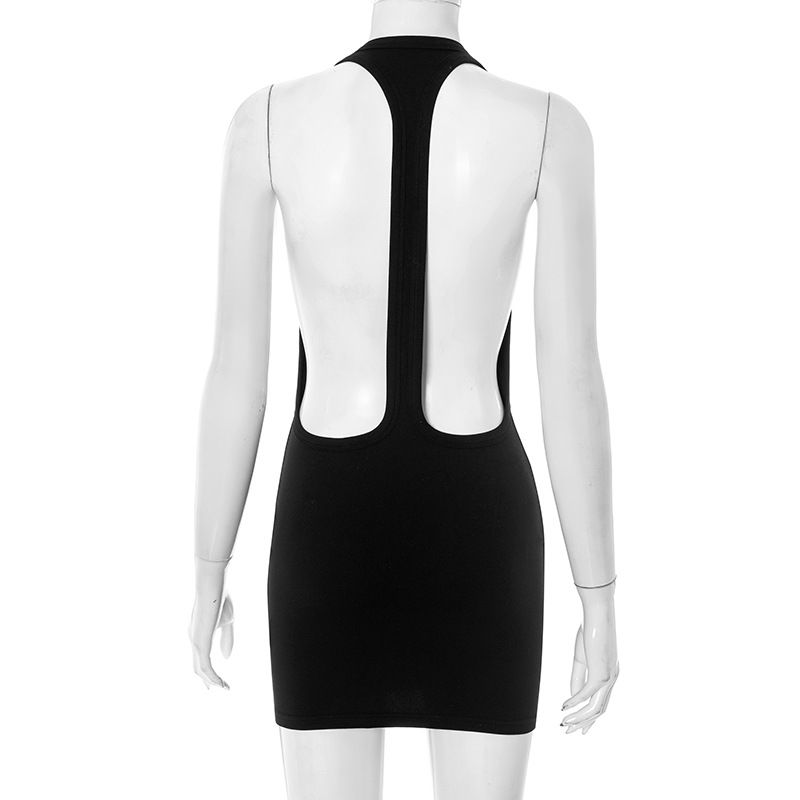 

Outfitgirl5 Nightclub Bar Shirt Black Sexy Halterneck Sleeveless Bare Back Tight Sheath Short Dress Fashion Black S