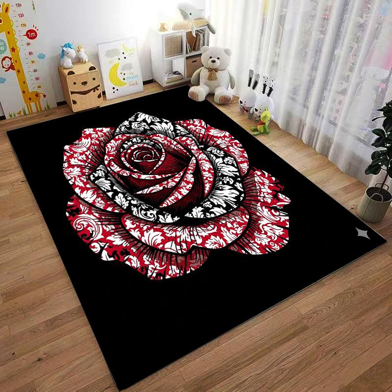 Red and Black Rose Pattern Carpet Non-slip Rug Suitable for Living Room and Bedroom Sofas