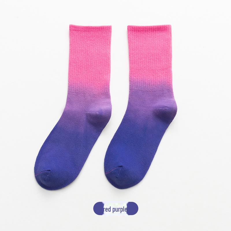 New Tie-Dye Gradient Mid-Tube Socks: Perfect for Basketball, Skateboarding, and Hip-Hop Style for Both Men and Women.