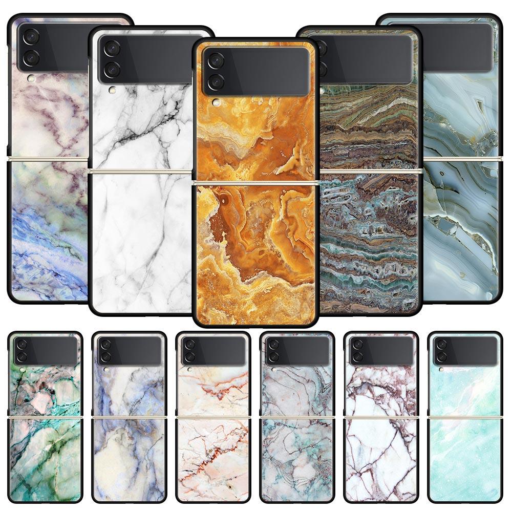 Marble Fashion Phone Case For Samsung Galaxy Z Flip3 Flip4 Flip5 Case Shell For Z Flip 3 4 5 6 7 Hard Folding Cover