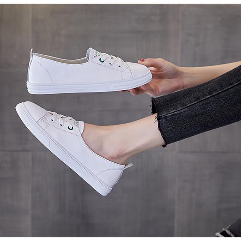 100% Genuine Leather Women White Shoes Flat Causal Soft Cow Leather Fashion Ladies Brand Slip-ons Shoes Comfortable