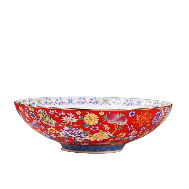 1 szt. Pałacowe stylowe emaliowane naczynia ceramiczne miski 8 cali, złote obramowanie retro miski miski na makaron do kuchni restauracyjnej