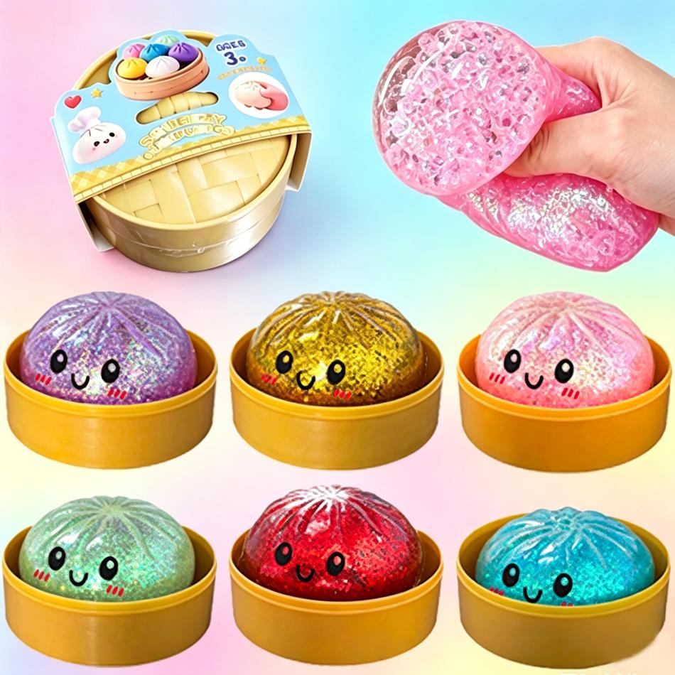 Hot 1pcs Colorful Glitter Dumpling Glitter Dumpling Squishy with Box Dumplings Sensory Squeeze Toy for Stress Relief Toys