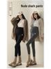 Maternity Shark-Patterned Leggings: Wearable as Yoga Pants, with Fleece Lining for Warmth in Autumn/Winter. Non-Constrictive Design.