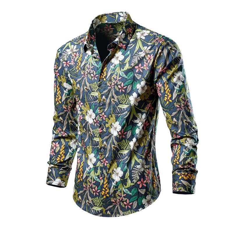 Camicia Casual da Uomo a Maniche Lunghe con Stampa Floreale Slim Fit