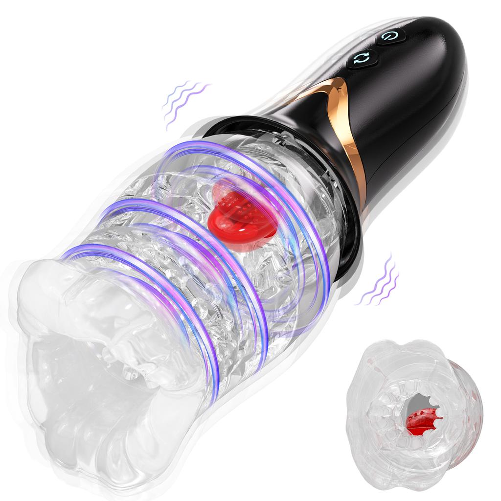 Automatic Vibrating Rotating Male Masturbator Cup with 8 Rotation & 10 Vibration Electric Pocket Pussy Blowjob Sex Toys for Men