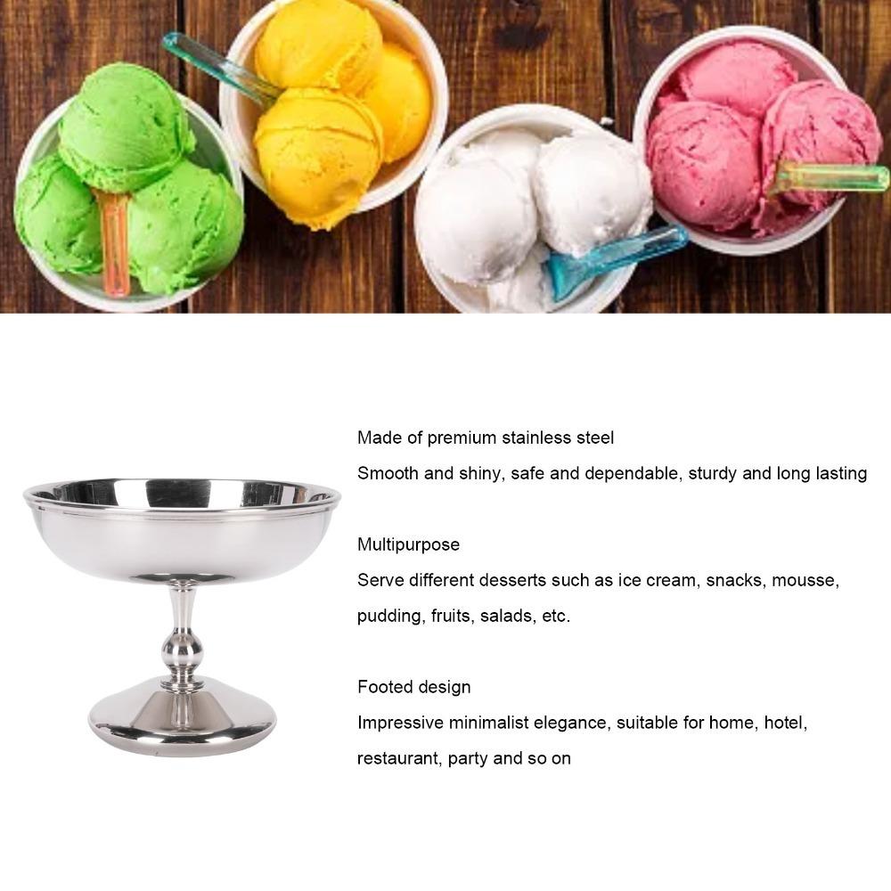 Classic Rustless Steel Ice Cream Cup Round Footed Silver Dessert Bowl Practical Polished Dessert Cup Yogurt