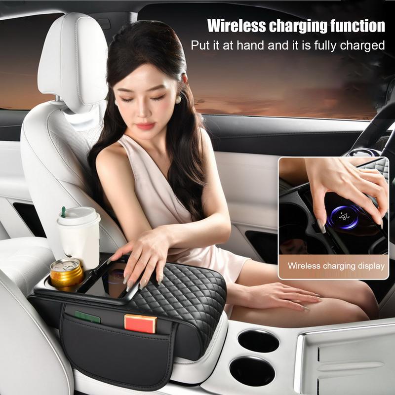 Car Armrest Box Heighten Cushion Wireless Charging Car Armrest Cover Cushion Auto Center console Arm Rest Protection Cover