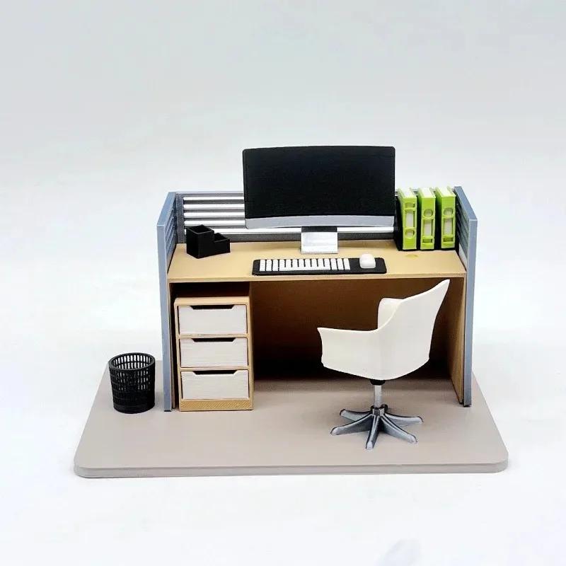 Realistisches Büro-Szenen-Modell mit Aktenschrank, Schreibtisch und Stuhl, Mini-Puppenhaus-Arbeitsdeko, Heimbüro-Ornament, ästhetische Raumdekoration
