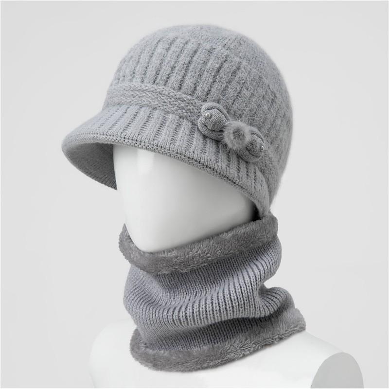 Warm Knitted Beanie Hat Women Seniors Winter Soft Rabbit Hair Cap With Wide Brim Adjustable Fit