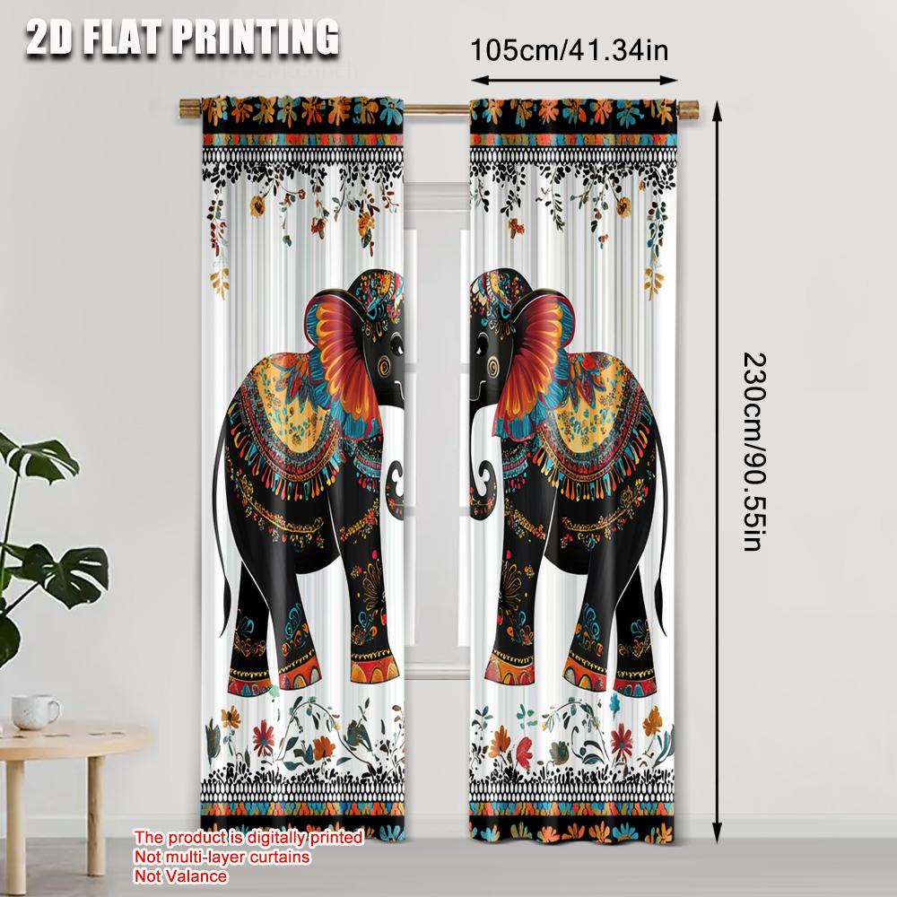 2 Stück, Vorhänge&Gardinen 2D-Druck Zwei Elefanten1 Vielseitiger Polyesterstoff (ohne Stange) Ausverkauf für Wohnzimmer &