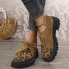 Large size platform women's spring and autumn new thick heel lace-up fashionable versatile and comfortable small leather shoes