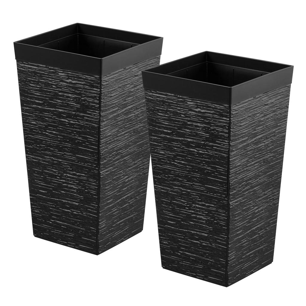 Tall Planters Set of 2, 580 Mm Large Outdoor Taper Planters for Outdoor Indoor Plants, Front Porch Plastic Modern Flower Pots with Casters, Inner Pot