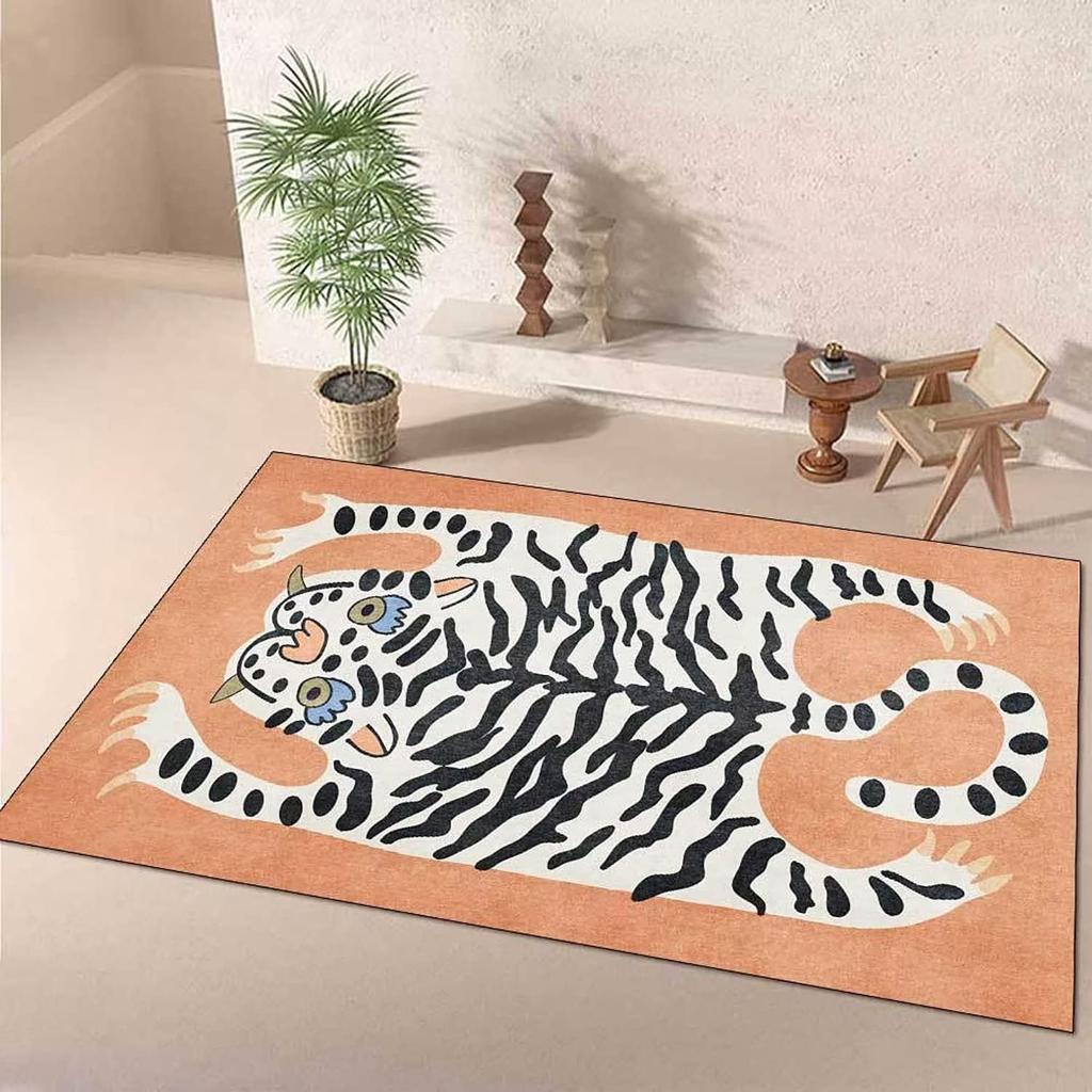 Cartoon Cute Tiger Carpet Living Room Bedroom Retro Stylish Cushion Home Decor Children's Room Non-Slip Abstract Carpet